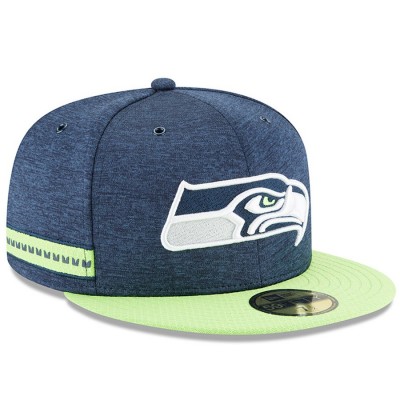 Men's Seattle Seahawks New Era Navy/Neon Green 2018 NFL Sideline Home Official 59FIFTY Fitted Hat 3058340
